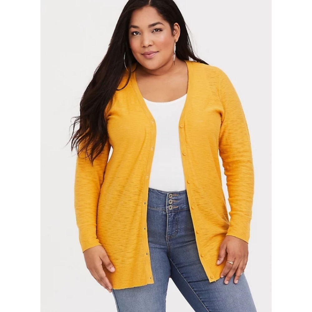 Yellow Boyfriend Button-Up Cardigan